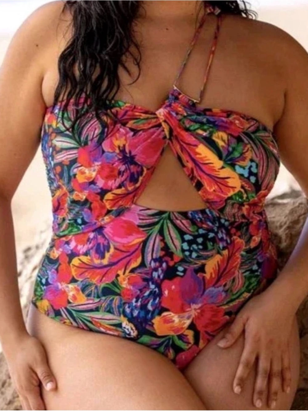 Eloquii Tropical Floral One Shoulder Cutout One Piece Swimsuit NWT Size 18